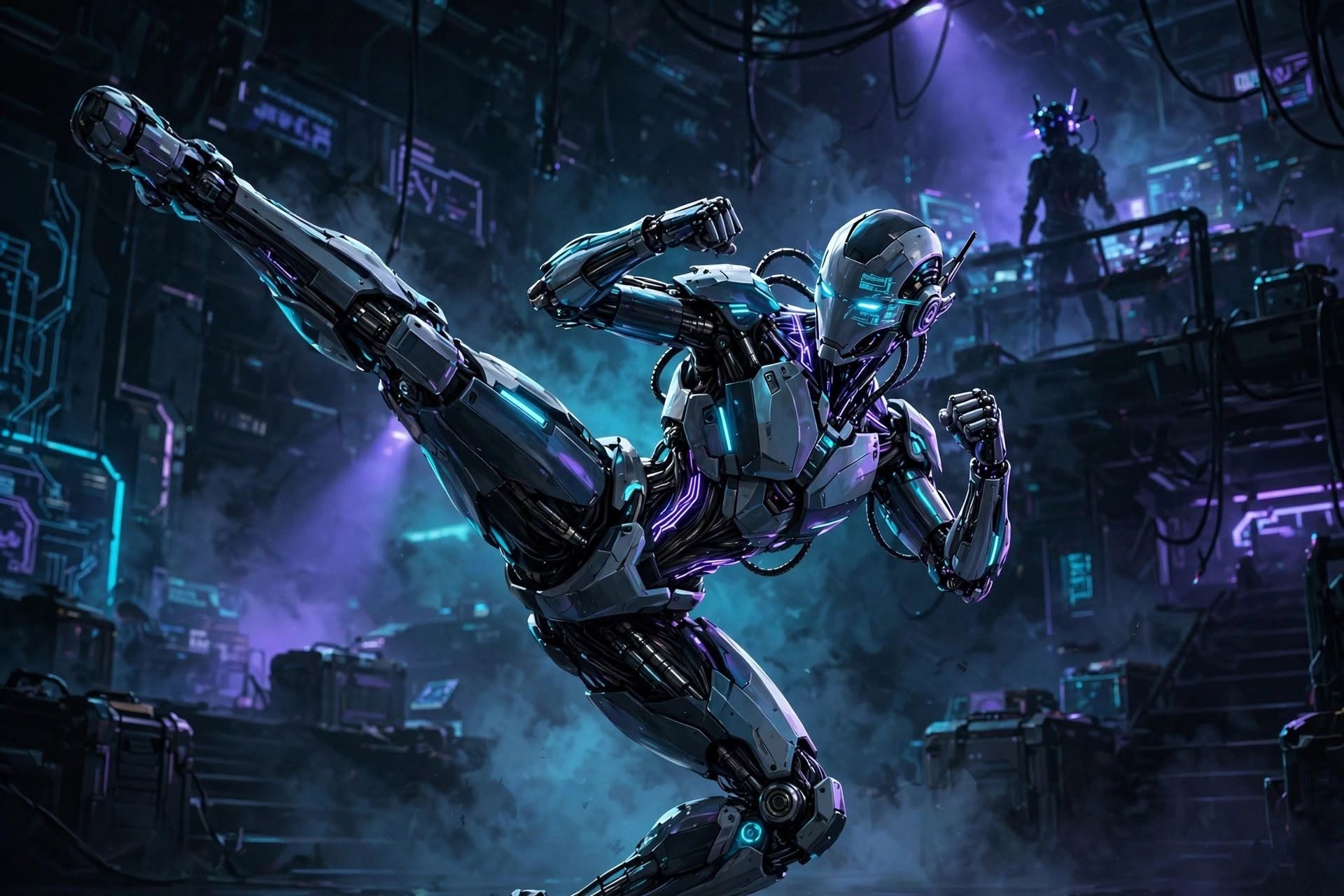 StateMachineAi android artwork in a futuristic city